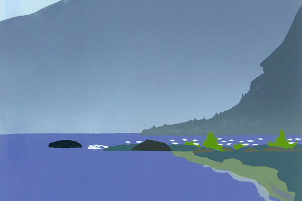 "Mountain Lake," screen print by Sherry Buckner